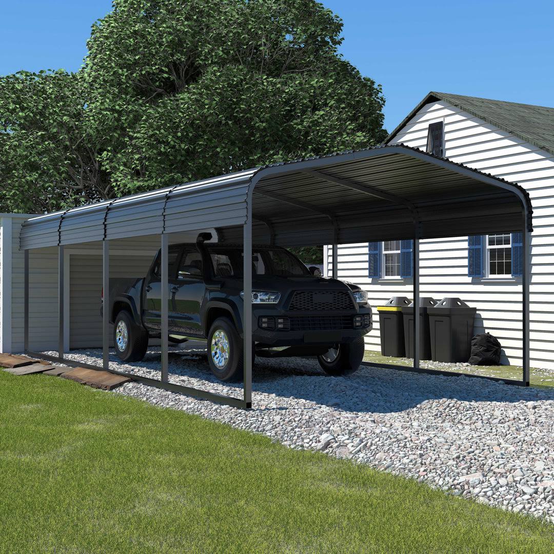 Steel Carport, Galvanized Gray Multiple Sizes VEIKOUS Size: 12' W x 20' D