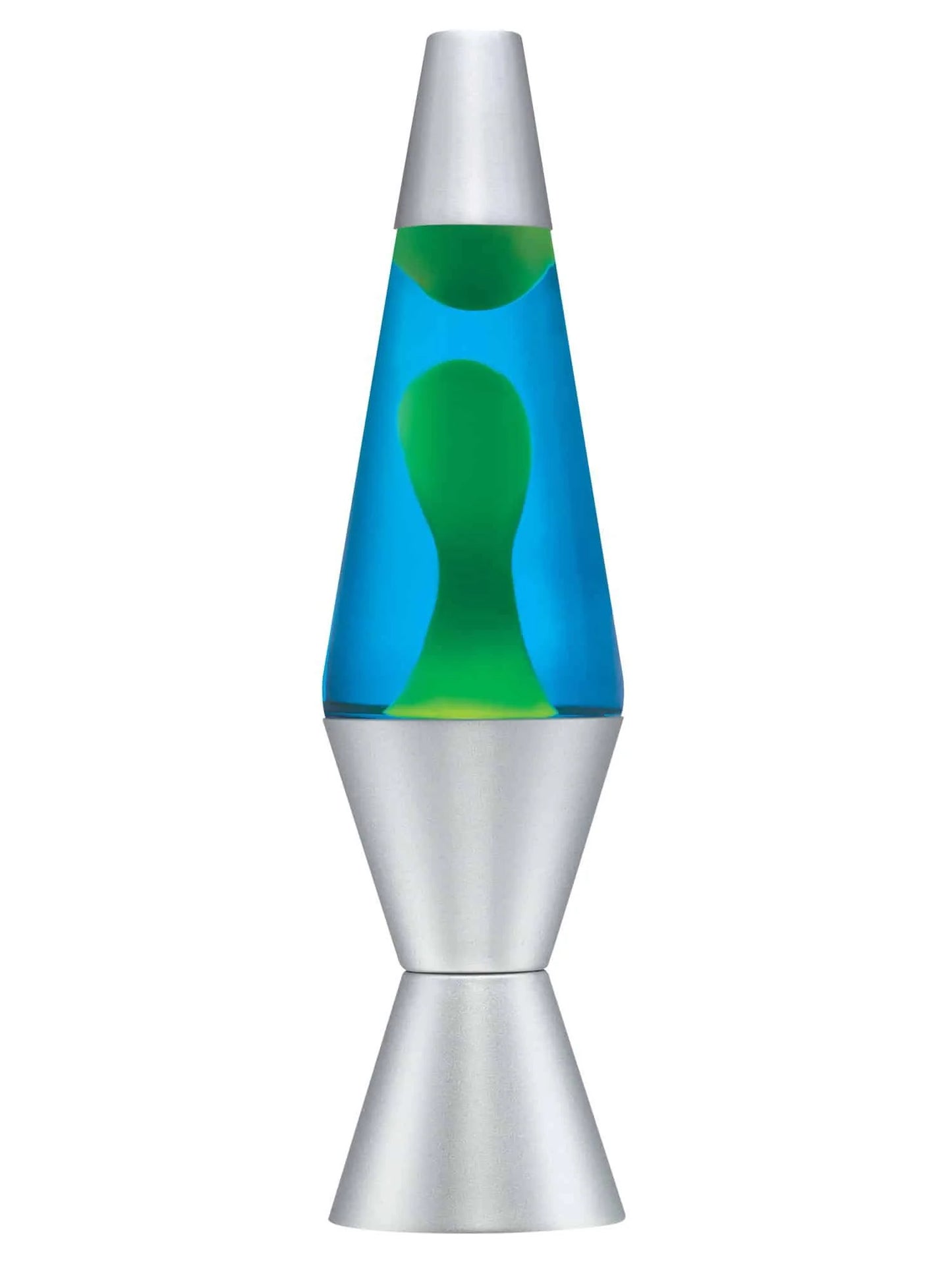 Lava the Original Silver Base Lamp with Yellow Wax in Blue Liquid, 14.5"